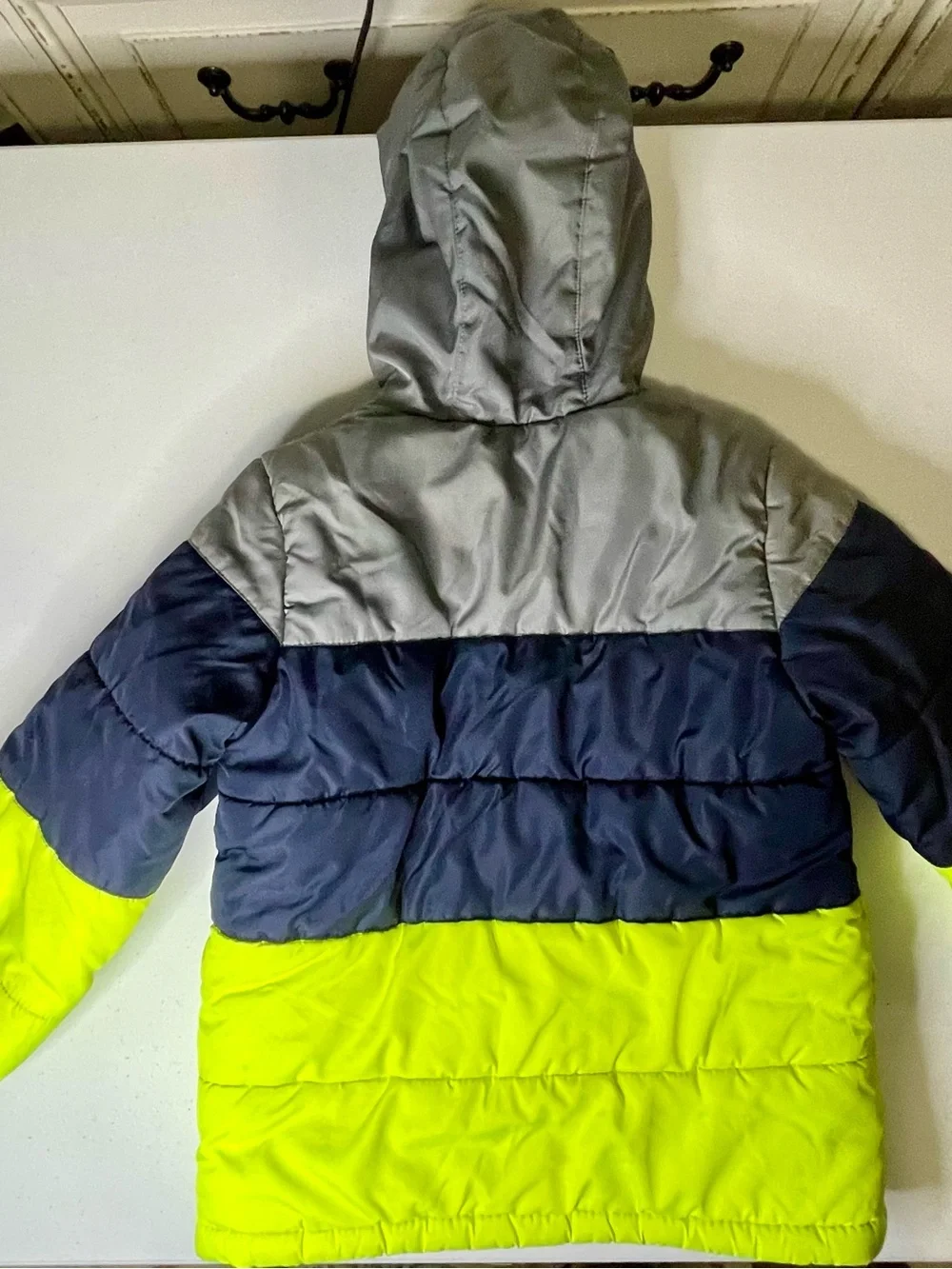 OshKosh B'gosh Gray, Navy & Neon Yellow Colorblock Hooded Puffer